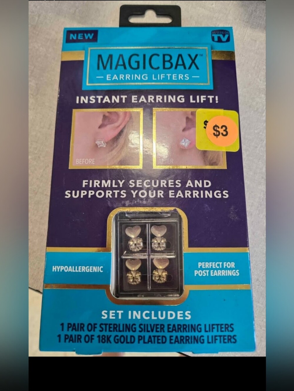 Magic Two-Tone Earring Lifters Set - Blue & Purple Packaging
